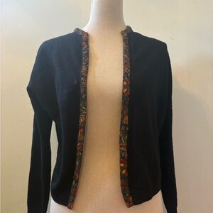 Ballantyne Peebles Vintage Black Cashmere Open-Front Cardigan Multicolor Trim